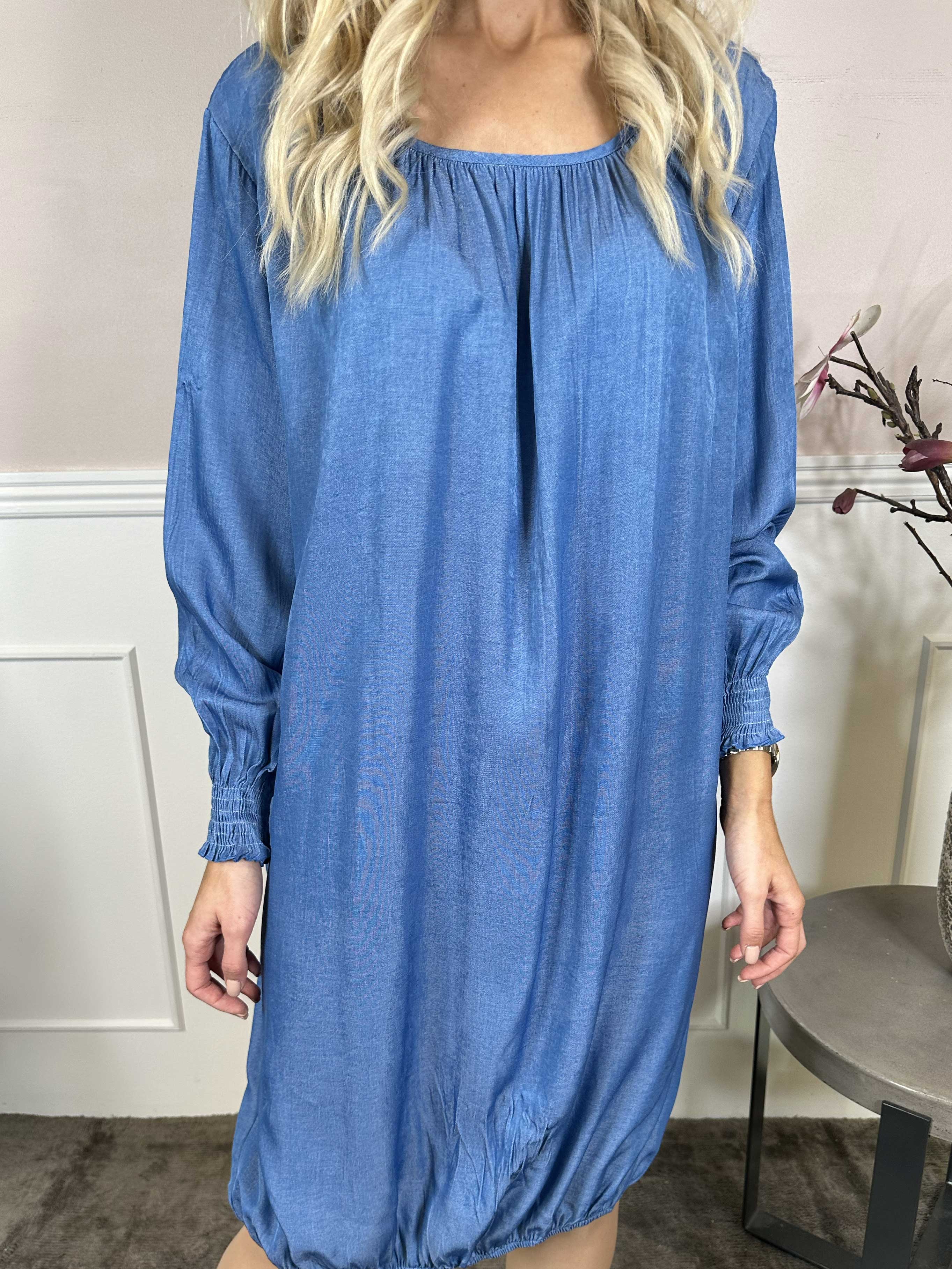 Miracle Denim Dress L/S - Kjole med elastikkant forneden og lange ærmer